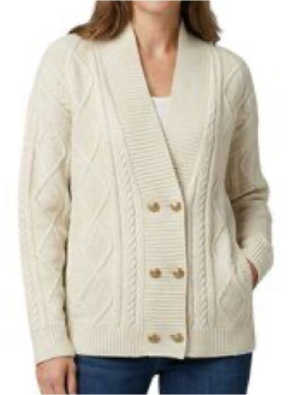J. Jill Cream Cable-Knit Shawl Collar Cardigan